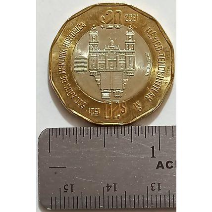 Mexico Tenochtitlan 500 years of History 1521 Bimetallic $20 pesos 2021