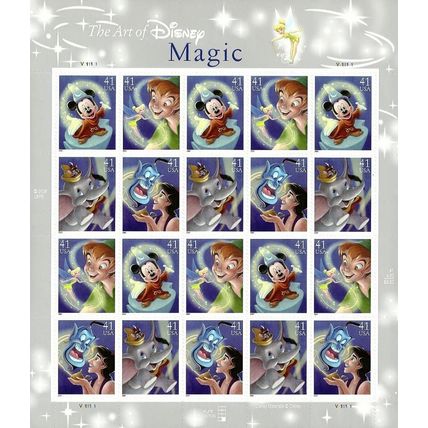 The Art of Disney: Magic, Full Sheet of Twenty Stamps Scott 4192-95