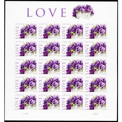 LOVE: Pansies in a Basket Collectible Stamp Sheet of Twenty Scott 4450