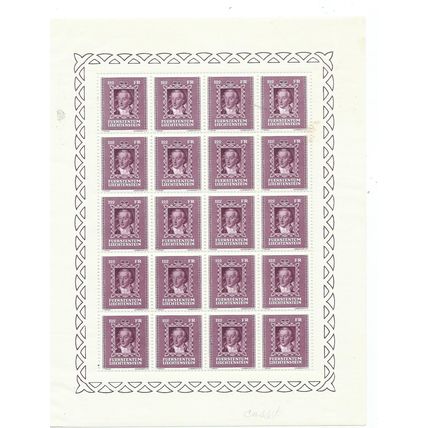 liechtenstein sg212 sg 212 sheet mnh 1942 princes 2nd issue
