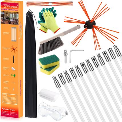 Bluesea 39 Feet Chimney Sweep Kit, Ergonomic Chimney Cleaning System with Strong