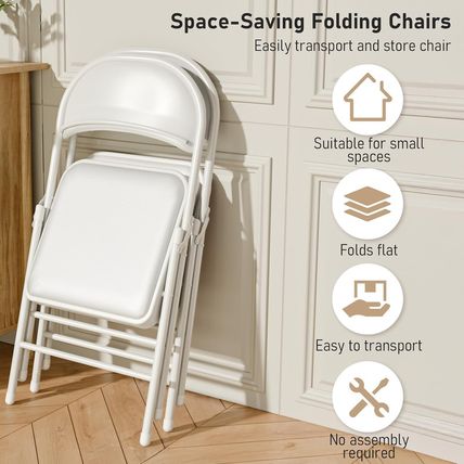 18 Pack White Folding Chairs with Padded Cushion and Back for outside Portable S