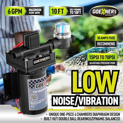 Upgraded Version] RV Fresh Water Pump, 12V DC 6GPM 70PSI Self-Priming Diaphragm