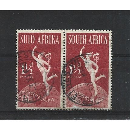 SouthAfrica.SG129 1 1/2d Hermes (Brown Red) Pairs.Fine Used.Aug25