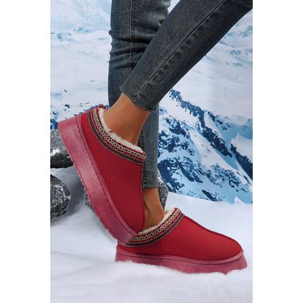 Fiery Red Suede Contrast Print Plush Lined Snow Boots