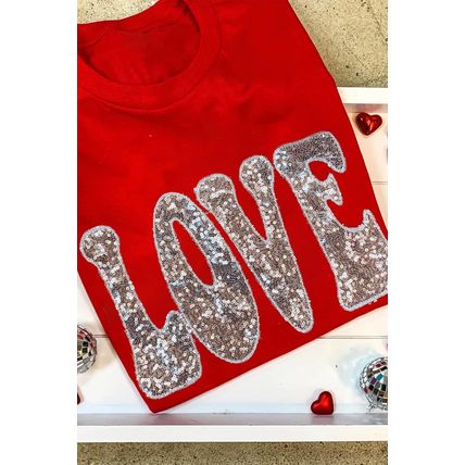 Red Sequined LOVE Letter Valentines T-shirt