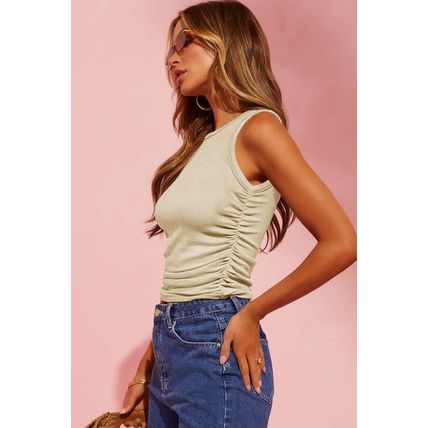 Apricot Plain Ruched Side Slim Tank Top