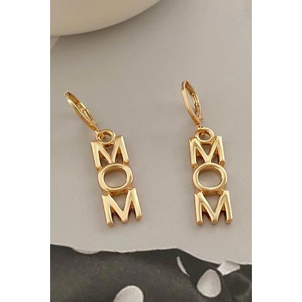 Gold MOM Letter Pendant Alloy Earrings