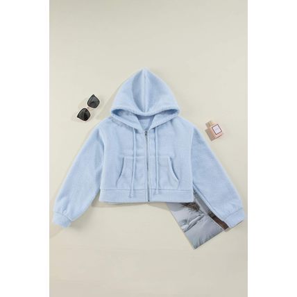 Beau Blue Cropped Sherpa Zip Up Hoodie