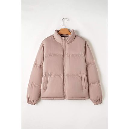 Apricot Pink Full Zipper Quilted Puffer Jacket