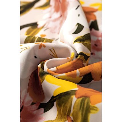 Russet Orange Ruffled V Neck Scalloped Short Sleeve Floral Blouse