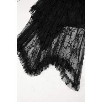 Black Lace Cascading Tiered High Waist Maxi Skirt