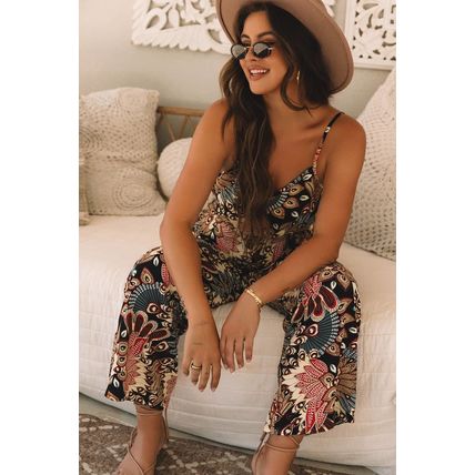 Black Floral Print Belted Sleeveless Wide Leg Jumpsuit