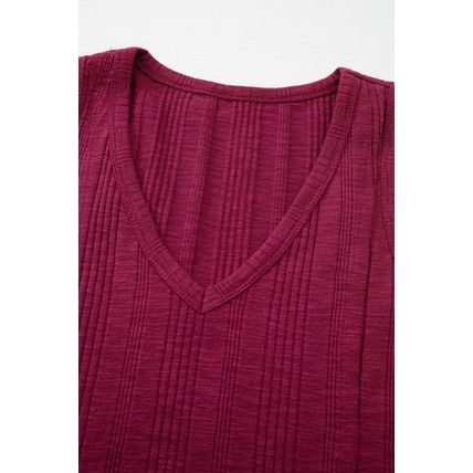 Red Dahlia Ribbed Textured Exposed Stitching Knit Tank Top