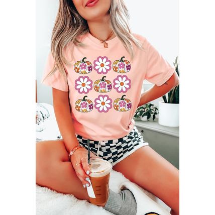 Pink Floral Pumpkin Thanksgiving Holiday Funny Graphic T Shirt