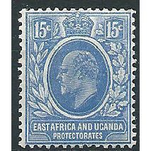 East Africa & Uganda Prot 1907 SG39 15c Bright Blue Mounted Mint ... .