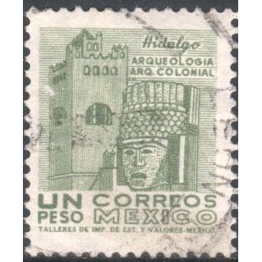 Mexico 1950 - SG1346f - 1p green - Actopan Convent and Carved Head - used