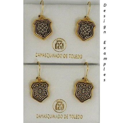 Damascene Gold Star of Redemption Drop Earrings by Midas of Toledo Spain 8101