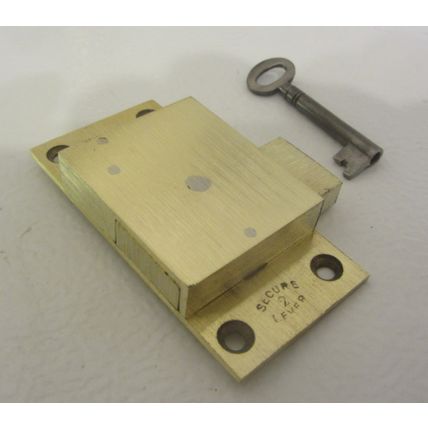 Antique Cabinet Cupboard Lock Solid Brass Has 1 working key 2 Levers 1920s era