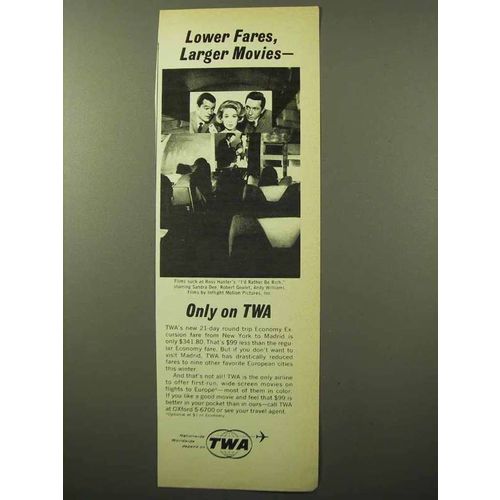 1964 TWA Airline Ad - Lower Fares, Larger Movies