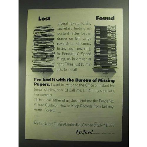 1968 Oxford Pendaflex Speed Filing Ad - Missing Papers