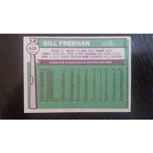 1976 Topps Card # 540 Bill Freehan Good (2) Detroit Tigers