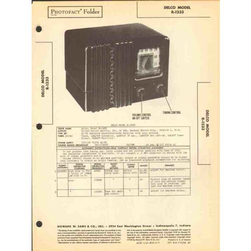 DELCO model R-1233 5 tube AM radio receiver Sams Photofact manual