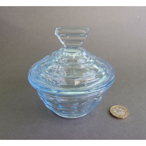 Art Deco German Walther & Sohne "Mary" Powder Bowl in Blue Glass.