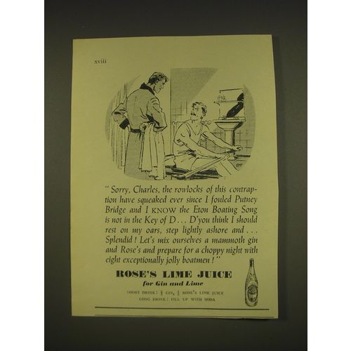 1955 Rose's Lime Juice Ad - Sorry, charles, the rowlocks of this contraption