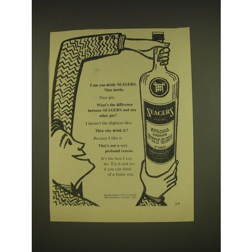 1955 Seagers Gin Ad - I see you drink Seagers. Nice Bottle