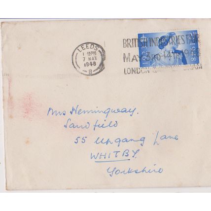 GB 1948 cover Leeds to Whitby Silver Jubilee stamp & British Industries Fair