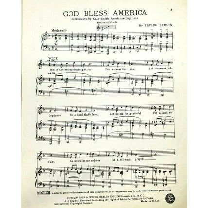 God Bless America Sheet Music By Irving Berlin 1939 (K10i)