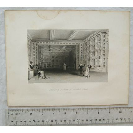 c1842 engraving Interior of a Room at Malahie Castle, Dublin, Ireland