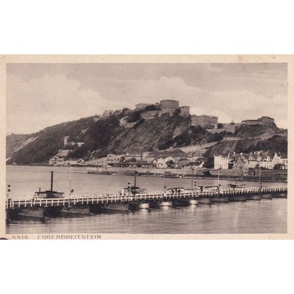 Ehrenbreitstein Boats Parked at Bridge German Old Postcard