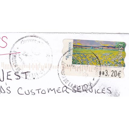 Almaden de la Plata postmark Spain 2009 on Montilla machine label 2.40e VGC