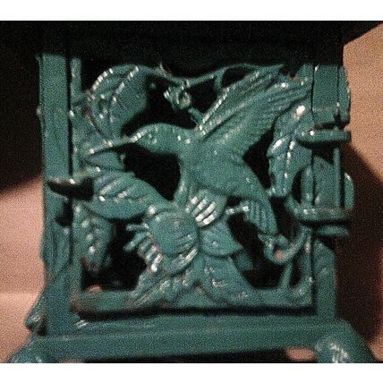 Antique iron candleholder cage hummingbird turquoise