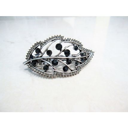 Blue gray silver leaf crystal hair clip barrette bridal hair clip