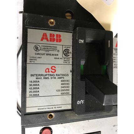 ABB SP-9954 CIRCUIT BREAKER,400 A,3-POLE,600 vac/250 vdc,ABB JS,CU7AL 75C,TA,AA