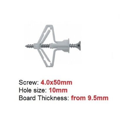 Heavy Duty 10mm Plasterboard Cavity Wall Fixings Plugs With Screws Drywall