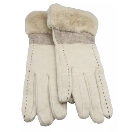 Ladies Gloves Cream Stitch Design Faux Fur Edging Clothing Accessory 23.5 CM