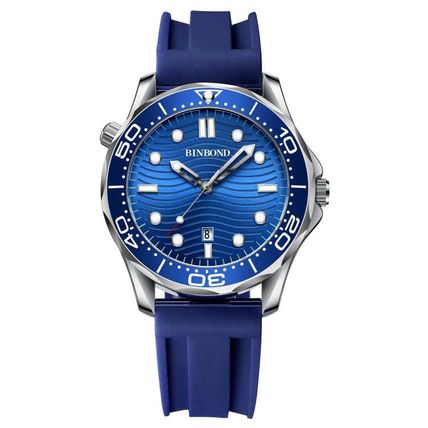 BINBOND B2820 Luminous 30m Waterproof Men Sports Quartz Watch, White Steel Black