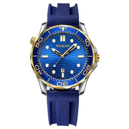BINBOND B2820 Luminous 30m Waterproof Men Sports Quartz Watch, White Steel Black