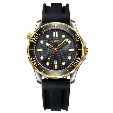 BINBOND B2820 Luminous 30m Waterproof Men Sports Quartz Watch, White Steel Black