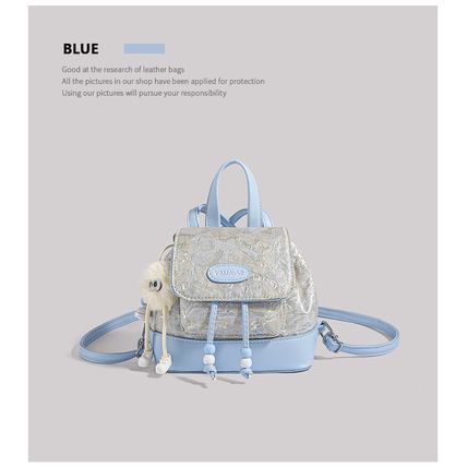 Ladies Embroidered Backpack Outdoor Backpack Blue