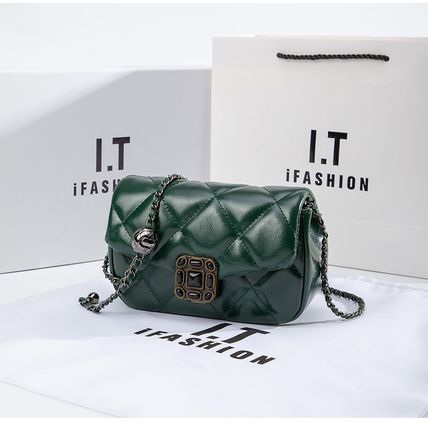 Women Leather Quilted Shoulder Bag with Chain Strap Trendy Clutch Satchel Ladies