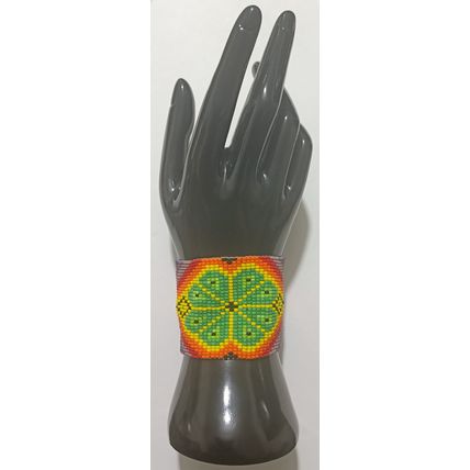 Traditional Huichol Art. Mexico Glass Seed Beads Bracelet. Floral Motives 11