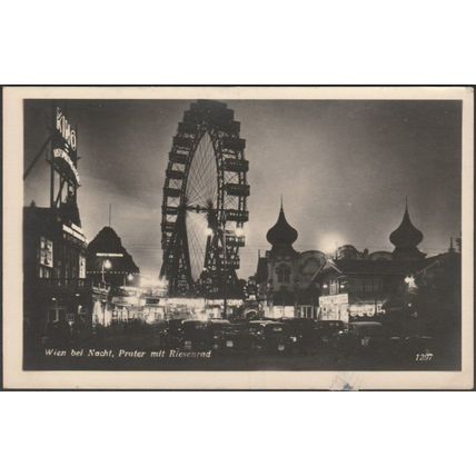 Prater mit Riesenrad, Wien bei Nacht, 1947 - Foto AK