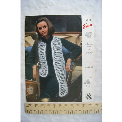 Vintage: Emu 2818 crochet sleeveless long jacket, 4 ply, 34-38 bust