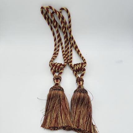 Vintage Curtain Tassle Berkshire Red And Gold Poly Tie Backs 25” Thick Rope Pair