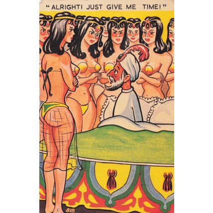 Indian Man Lots Of Wives Alright Just Give Me Time Old Comic Postcard
